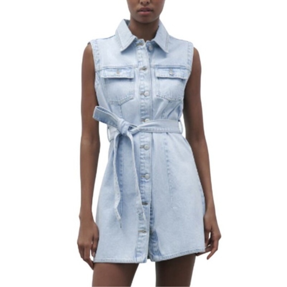 Zara The Summer Doro Dress Light Wash Denim Dress Sleeveless Size Small